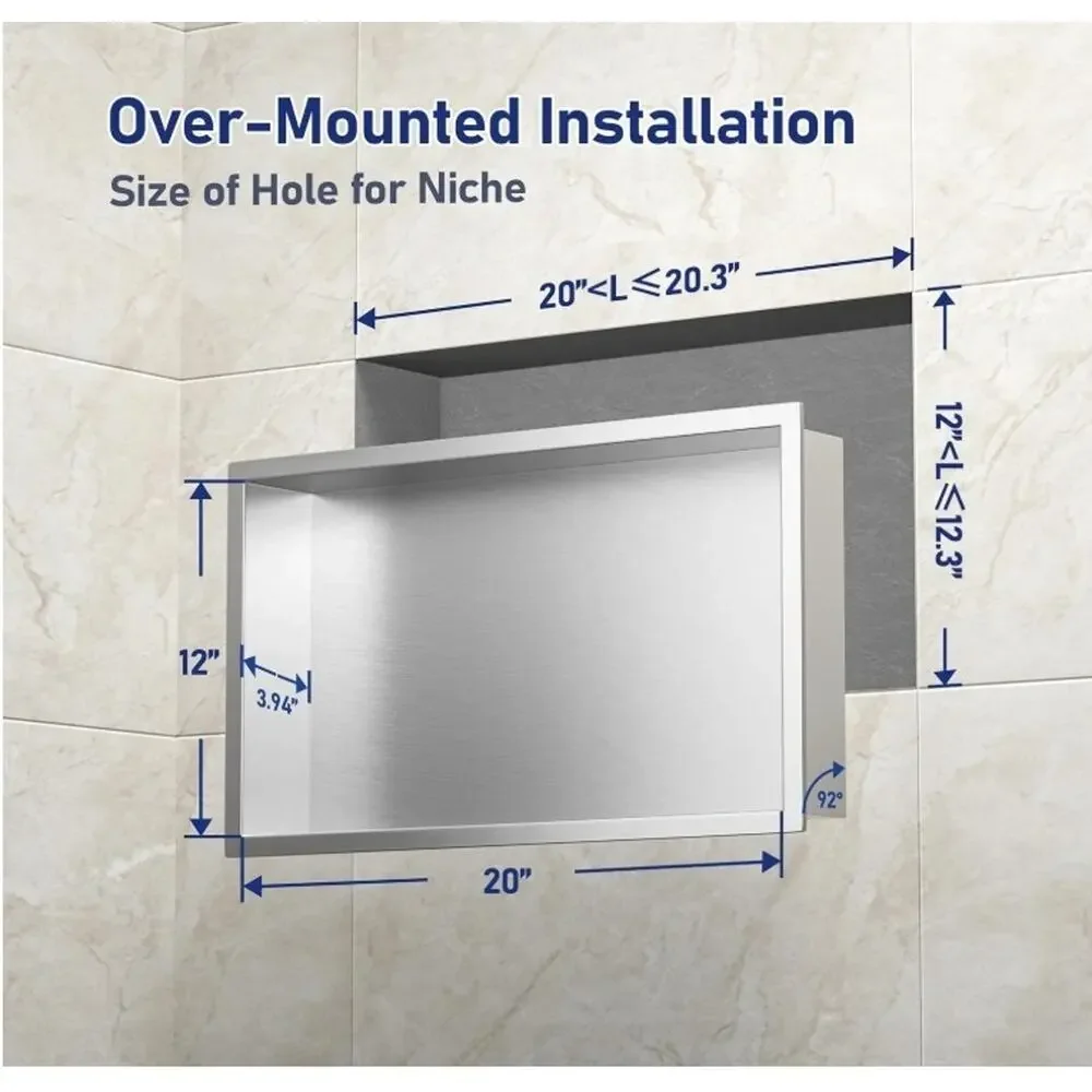 Bernkot Stainless Steel Shower Niche 24x12 Wall Insert Brushed Steel